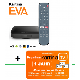 Kartina EVA Set Top Box - 4K Lan/ Wlan Receiver (Android) + Kartina TV Abonnement  «Premium-Paket» (165,00€ / Jahr) Automatische Vertragsverlängerung
