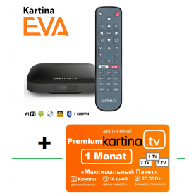 Kartina EVA Set Top Box - 4K Lan/ Wlan Receiver (Android) + Kartina TV Abonnement  «Premium-Paket» (16,50€ / Monat) Automatische Vertragsverlängerung u. jederzeitige Kündigungsmöglichkeit mit Frist 1 Monat