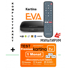     Angebot Kom­plett­pa­ket: Kartina EVA Set Top Box - 4K Lan/ Wlan Receiver (Android) + Kartina TV Abonnement  «Premium-Paket» für 1 Monat (ohne Vertragsbindung)