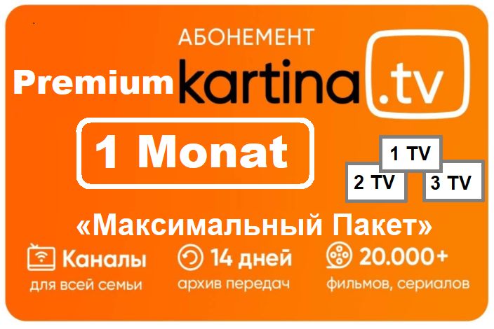 1 Monat Kartina TV Premium Abo Sofort Versand nur 16.50