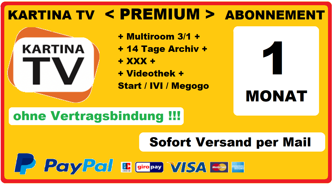 Angebot Kartina.TV 1 Monat Premium Abonnement Angebot Kartina.TV 1 Monat Premium Abonnement