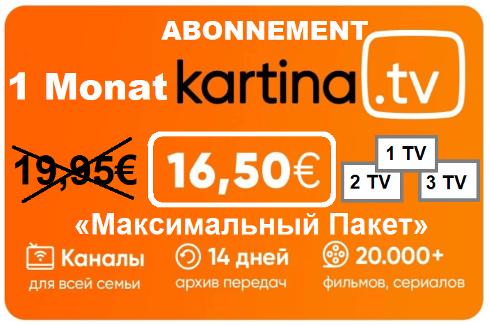 1 Monat Kartina TV Premium Abonnement nur 16.50